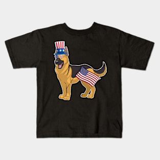 German Shepherd Uncle Sam Hat Sunglasses Usa Flag 4th Of July Kids T-Shirt